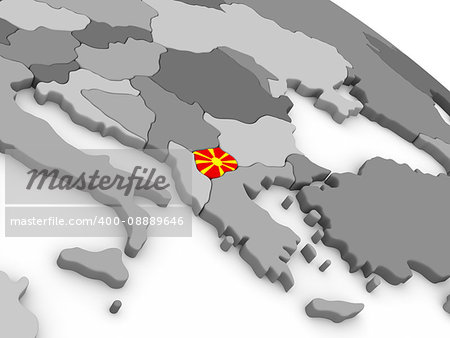Map of Macedonia with embedded national flag. 3D illustration