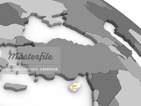 Map of Cyprus with embedded national flag. 3D illustration
