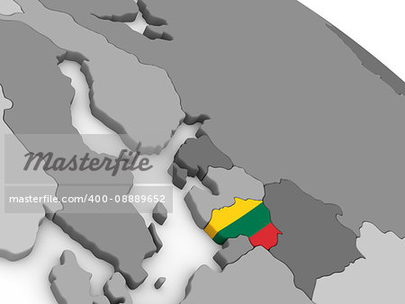 Map of Lithuania with embedded national flag. 3D illustration