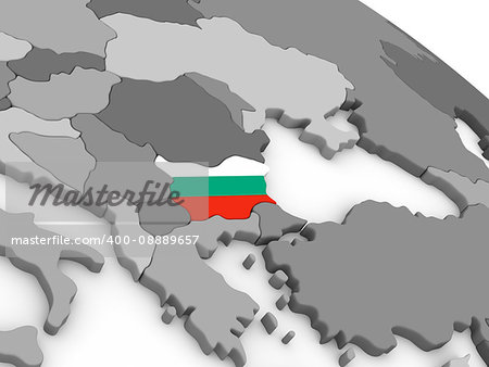 Map of Bulgaria with embedded national flag. 3D illustration