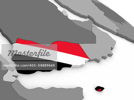 Map of Yemen with embedded national flag. 3D illustration