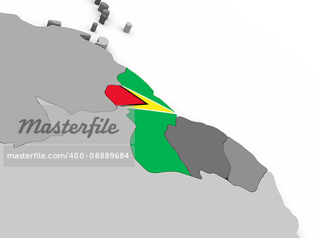 Map of Guyana with embedded national flag. 3D illustration
