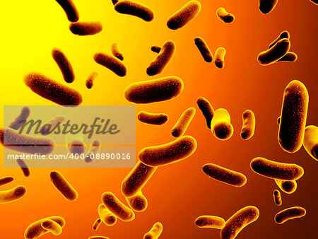 Many pathogen viruses on abcstract yellow background. 3d render