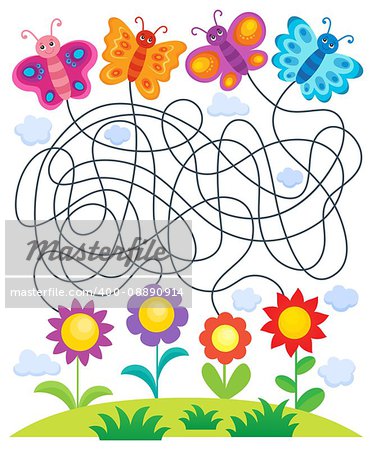 Maze 24 with butterflies and flowers - eps10 vector illustration.