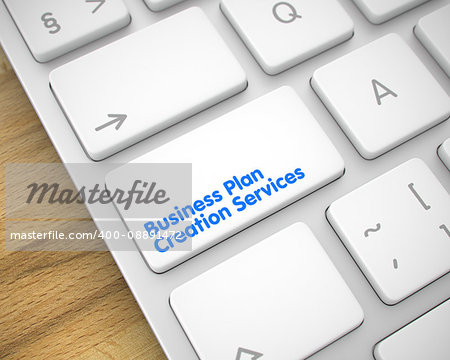 White Keyboard with Business Plan Creation Services White Keypad. Online Service Concept with Modern Enter White Button on the Keyboard: Business Plan Creation Services. 3D Render.