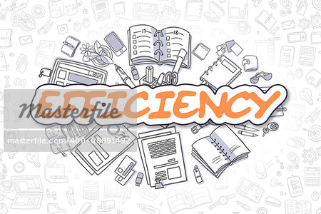 Doodle Illustration of Efficiency, Surrounded by Stationery. Business Concept for Web Banners, Printed Materials.