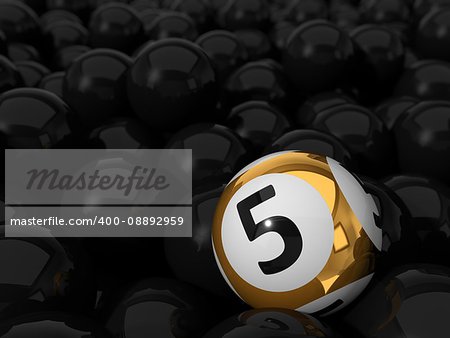 3d illustration of lottery ball and black balls stack. with depth of field blur effect.