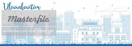 Outline Ulaanbaatar Skyline with Blue Buildings. Vector Illustration. Business Travel and Tourism Concept with Historic Buildings. Image for Presentation Banner Placard and Web Site.