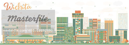 Abstract Wichita Skyline with Color Buildings. Vector Illustration. Business Travel and Tourism Concept with Modern Architecture. Image for Presentation Banner Placard and Web Site.