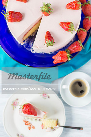 Strawberry yoghurt cake, pieces removed