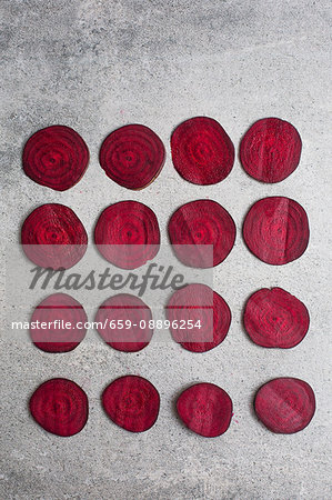 Slices of beetroot (seen from above) Slices of beetroot (seen from above)