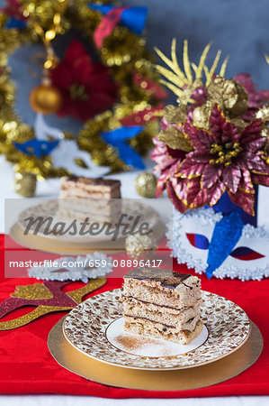 Festive Opera Cake with edible golden glitter.