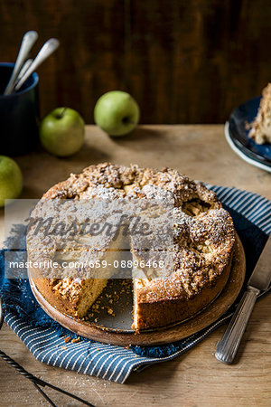 Apple cake with walnuts and oats crumble topping, slive removed