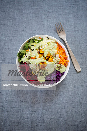 Mixed vegetable salad with herb dressing