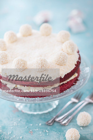 Red velvet cake with coconut chocolates Red velvet cake with coconut chocolates