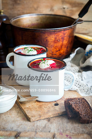 Borscht (Traditional Russian and Ukrainian soup from beetroot)