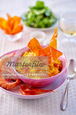 Saffron risotto with prawns and ham