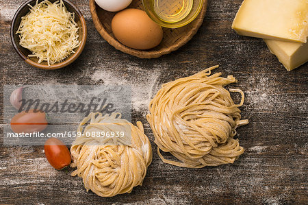Fresh fettuccines made with eggs and semolina Fresh fettuccines made with eggs and semolina