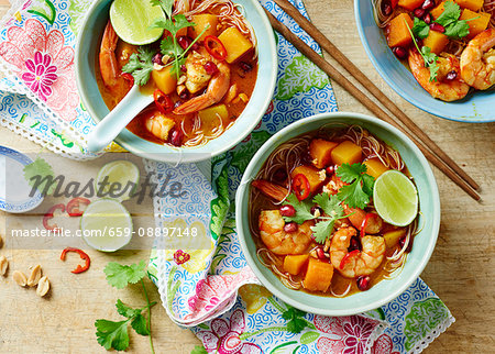 Three servings of Prawn Laksa soup