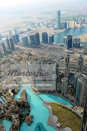 United Arab Emirates, Dubai, view from the observation deck at the Burj Khalifa.