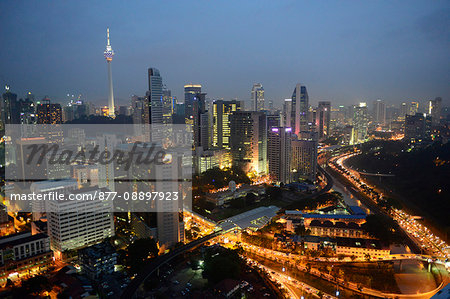 South-East Asia, Malaysia, Kuala Lumpur, aerial view of downtown KL
