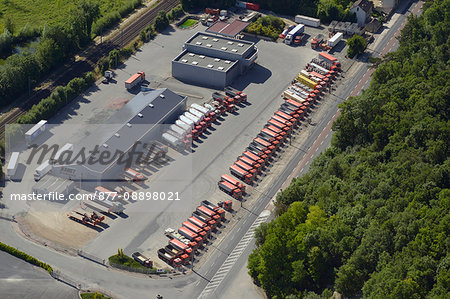 France, Seine et Marne, Souppes sur Loing, aerial viex of trucks (Jamet entreprise)