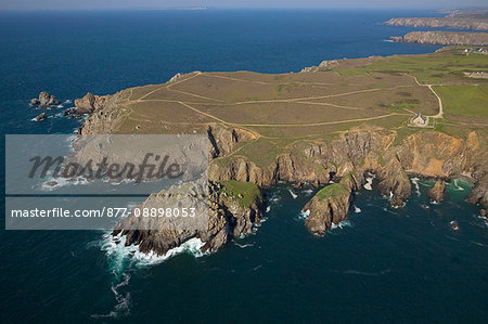 France, Brittany, Finistere, La Pointe du Raz, a site labeled Grand Site de France, Pointe du Van, aerial view