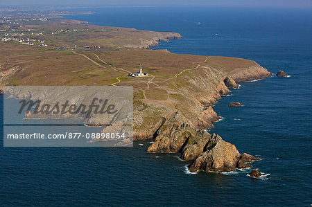 France, Brittany, Finistere, La Pointe du Raz, a site labeled Grand Site de France, aerial view