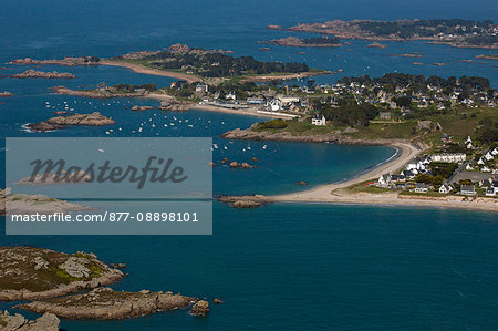 France, Brittany, Cotes-d'Armor, Tregastel resort on the Pink Granit Coast, aerial view