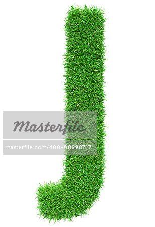 Green Grass Letter J. Isolated On White Background. Font For Your Design. 3D Illustration