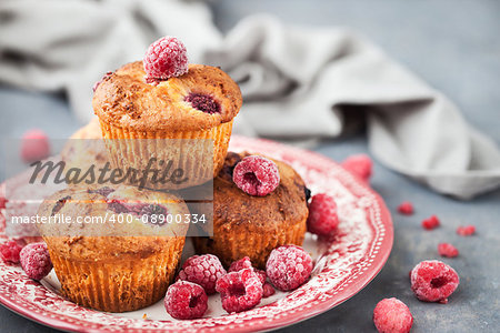 Fresh homemade delicious raspberry muffins