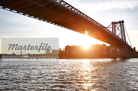 View of East river and Williamsburg Bridge, New York City, USA