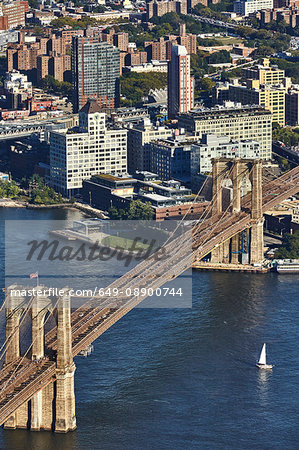 High angle view of Brooklyn Bridge from One World Trade Observatory, New York City, USA