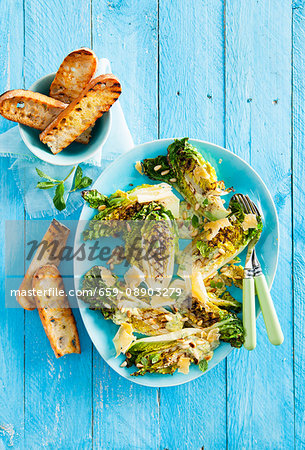 Grill cos lettuce with the mint dressing