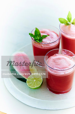 Aqua fresca made with watermelon, cucumber, lime juice and simple syrup