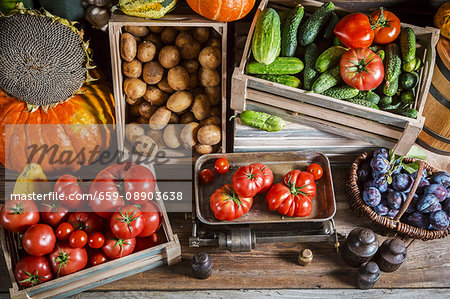 Crates of fresh fruit and vegetables