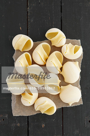 Conchiglie on a rustic wooden table