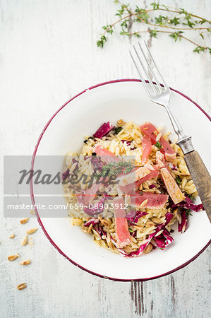 Pasta salad with tuna fish and sunflower seeds