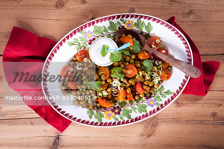 Chickpea salad with chai spices cooked in black tea