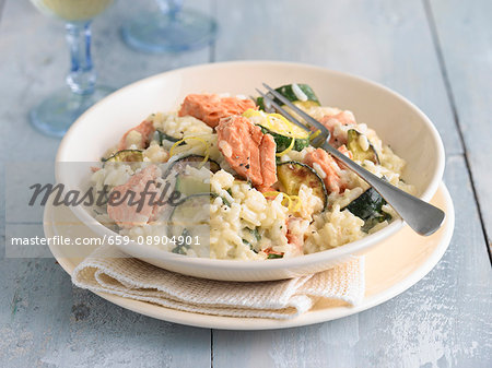Salmon and courgette risotto