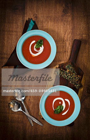 Tomato soup with basil and creme fraîche