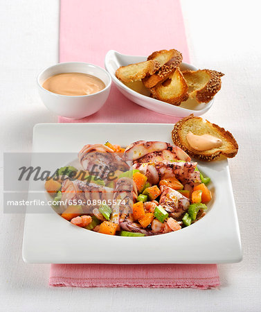 Octopus with melon and prawns