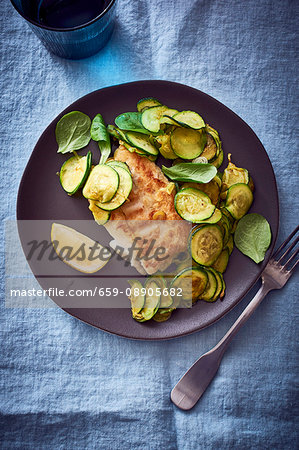 Pan-fried cod with courgette (seen from above)