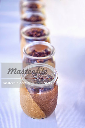 Chocolate & caramel cream in glass jars