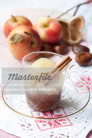 Apple compote with chestnut cream and cinnamon