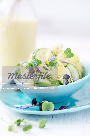 Potato salad with cucumber and curry & yoghurt dressing
