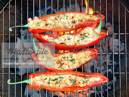 Grilled red peppers with sheep's cheese and rosemary