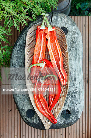 Red pointed peppers, sliced in half Red pointed peppers, sliced in half
