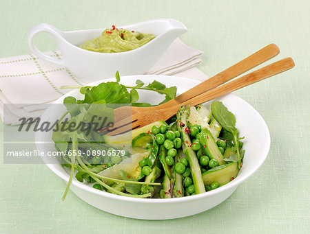 A spring vegetable salad with avocado salsa