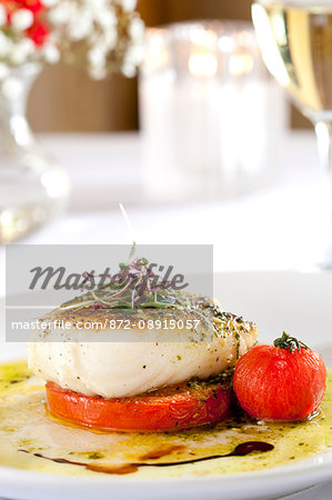 Swordfish served over tomato and olive oil, Club Continental, Orange Park, FL.
